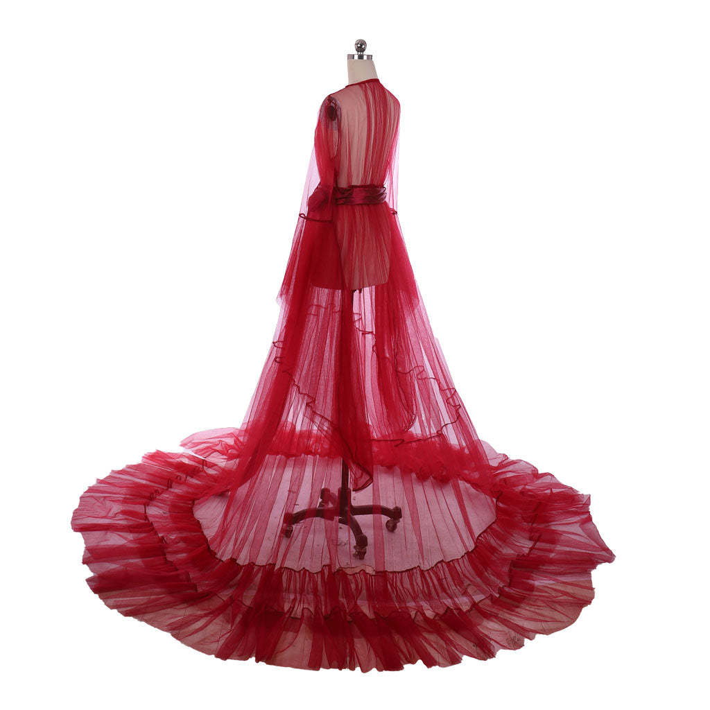 18th Century Medieval Red Mesh Bridal Boudoir Robe - Elegant Cosplay Costume-Astricos