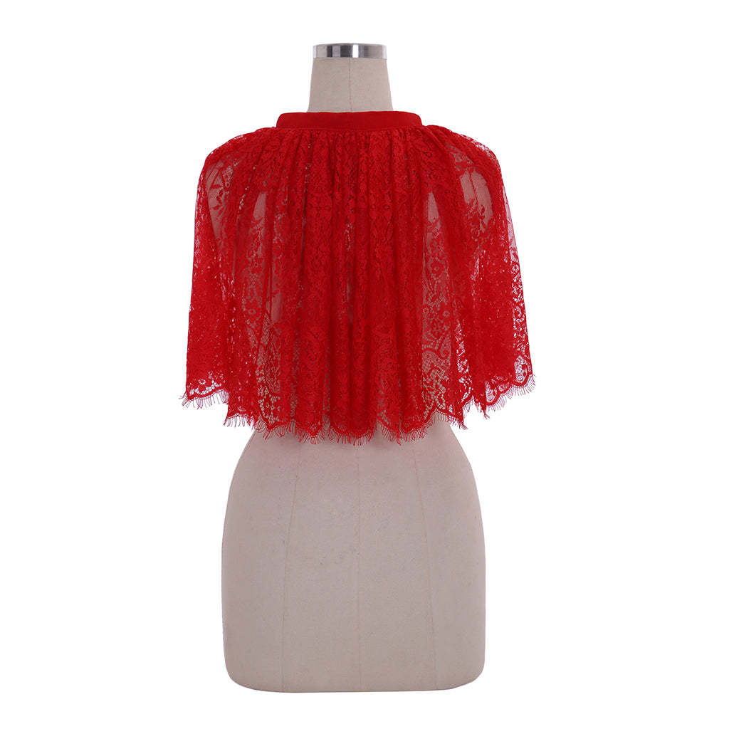 Red Lace Cloak Mantle Coat - Wicca Robe Medieval Cape for Girls | Astricos-Astricos