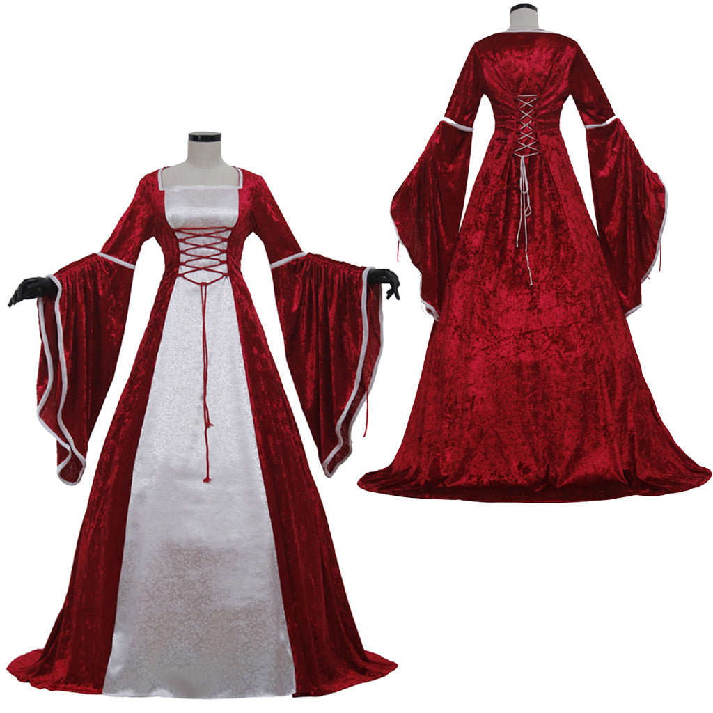 Renaissance Queen Cosplay Irish Deluxe Velvet Dress - Victorian Medieval Long Gown-Astricos