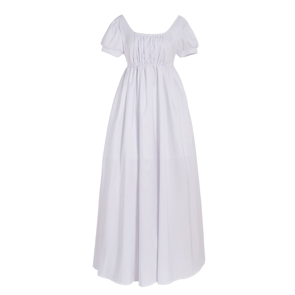 Elegant White Regency Dress - Custom Made High Waistline Tea Gown for Lady Ball | Astricos-Astricos