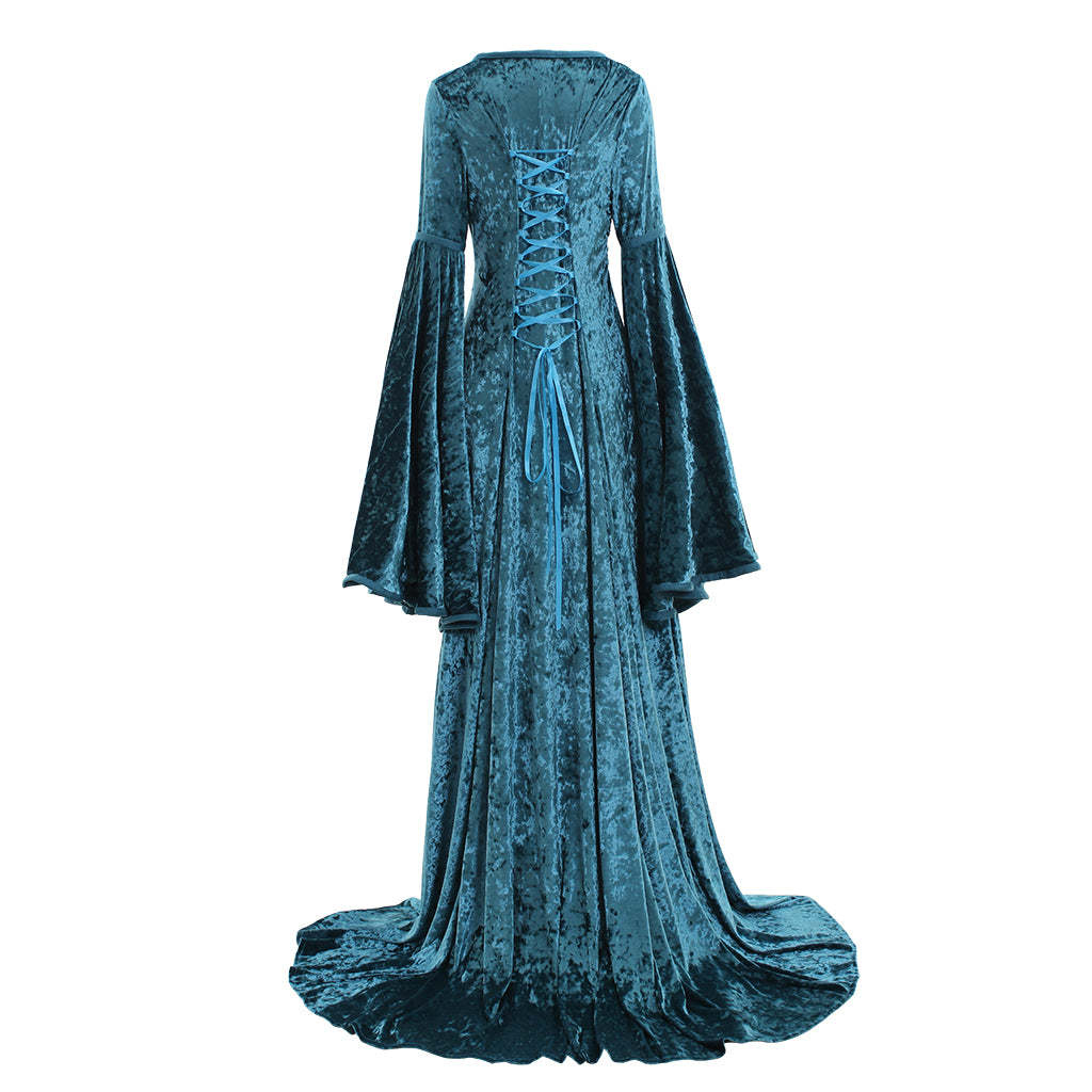 Elegant Lady's Medieval Renaissance Blue Velvet Ball Gown Costume | Astricos-Astricos