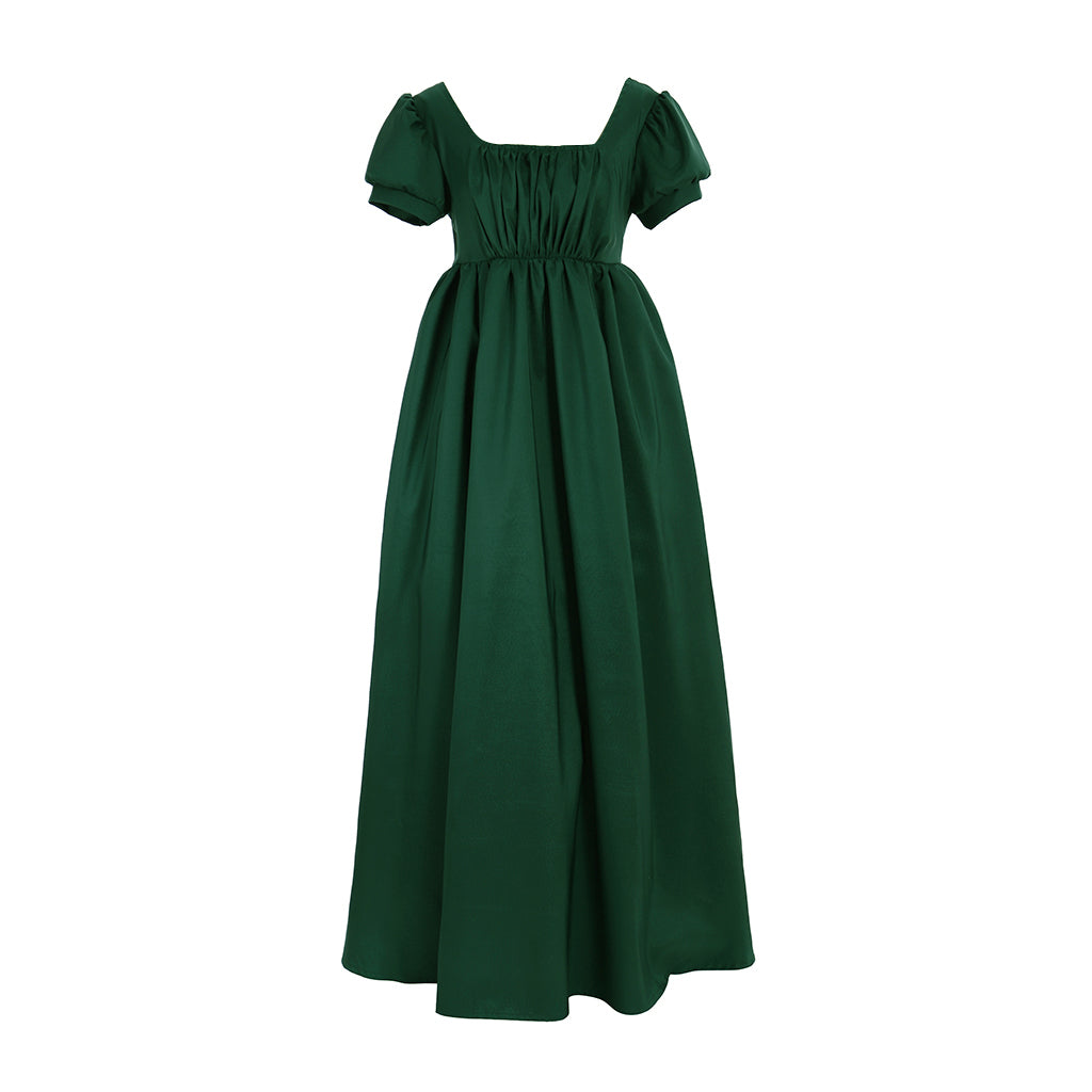 Elegant Green Regency Dress - Custom Made Medieval Lady Ball Gown High Waist Tea Dress-Astricos