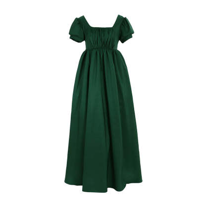 Elegant Green Regency Dress - Custom Made Medieval Lady Ball Gown High Waist Tea Dress-Astricos