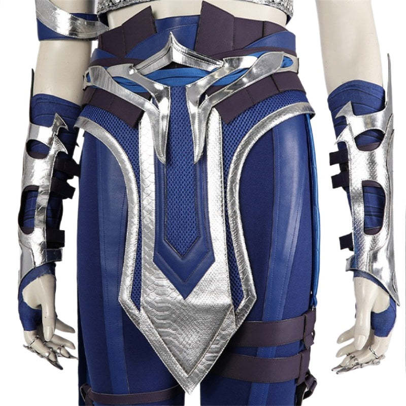 Sexy Mortal Kombat Kitana Cosplay Costume - Blue Top, Pants, Mask & Accessories-Astricos