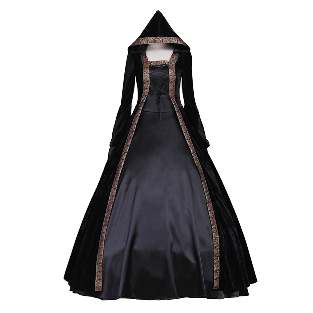 Victorian Rococo Medieval Gown - Gothic Punk Black Velvet Cosplay Costume-Astricos