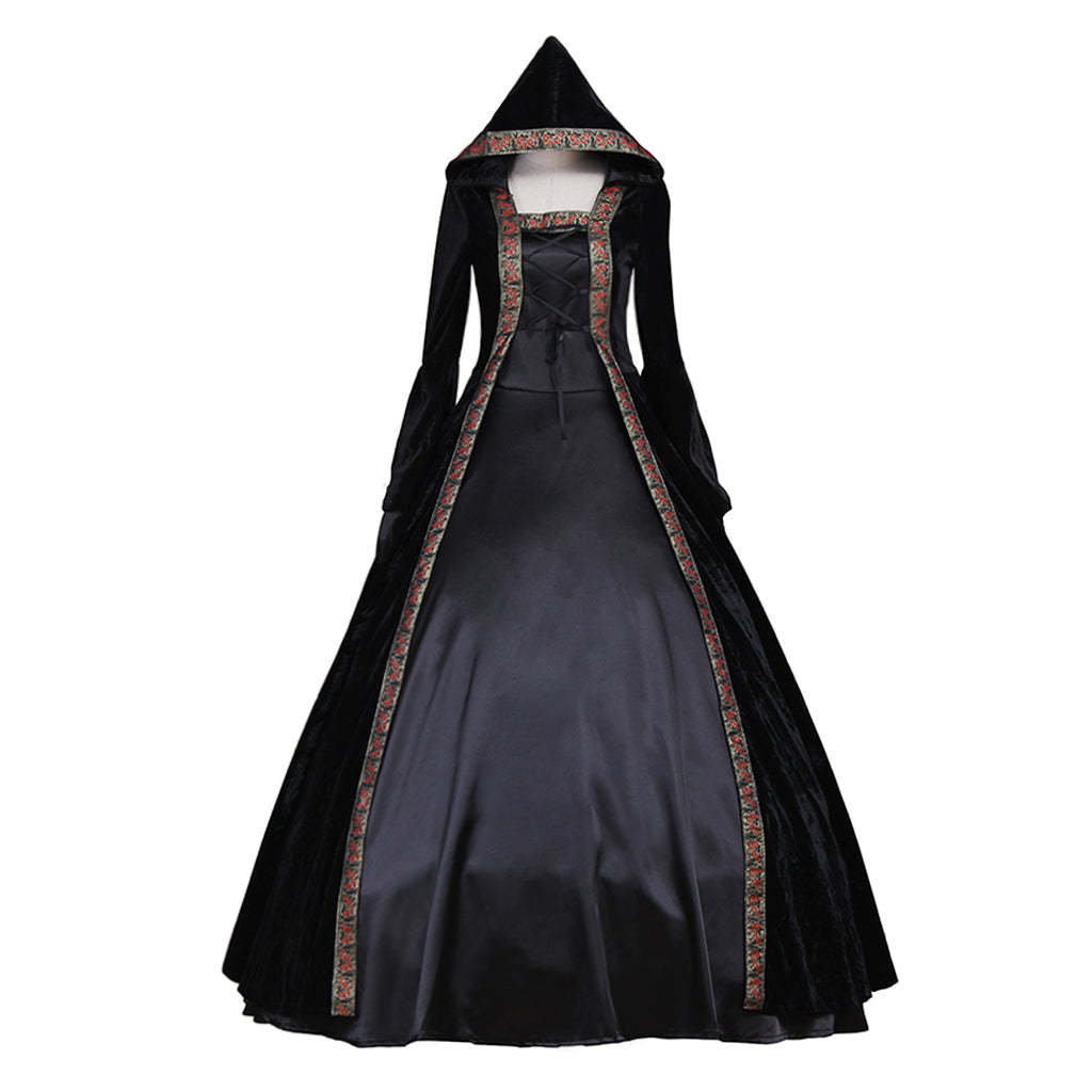 Victorian Rococo Medieval Gown - Gothic Punk Black Velvet Cosplay Costume-Astricos