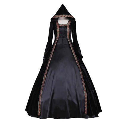 Victorian Rococo Medieval Gown - Gothic Punk Black Velvet Cosplay Costume-Astricos