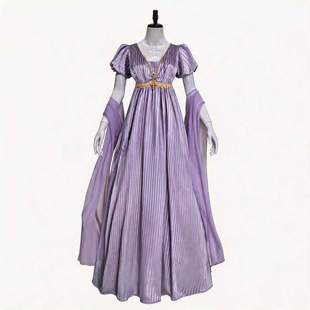 Bridgerton Cosplay Dress, Renaissance Victorian Empire Waist Tea Party Gown, Custom Made Vintage V‑Neck Long Dress for Historical Reenactment, Halloween & Noble Theme Party｜Astricos