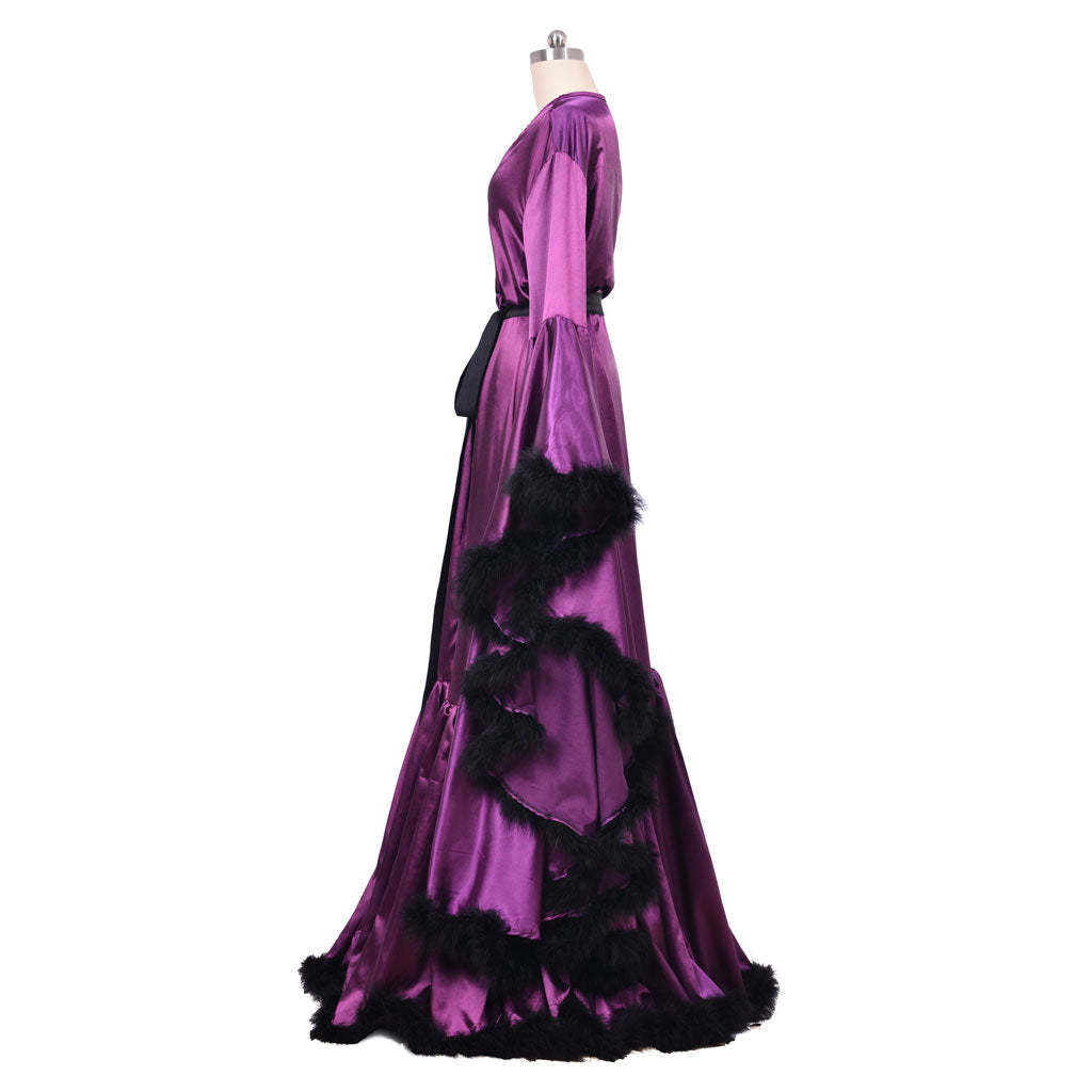 Medieval Ladies Robe Pajamas - Vintage Wedding Long Bridal Boudoir Robe in Purple Luxury Evening Dress-Astricos