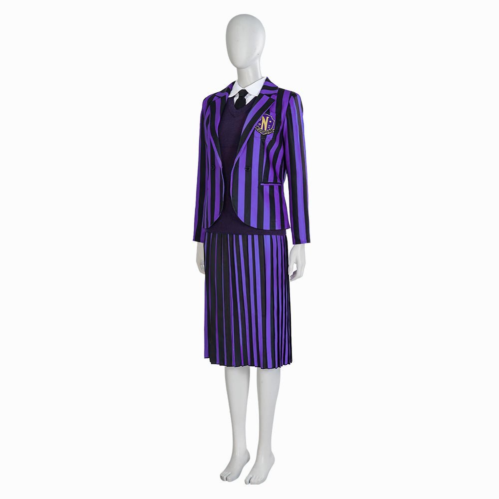 Wednesday Addams Cosplay Costume - Gothic School Uniform Full Set for Anime & Halloween-Astricos