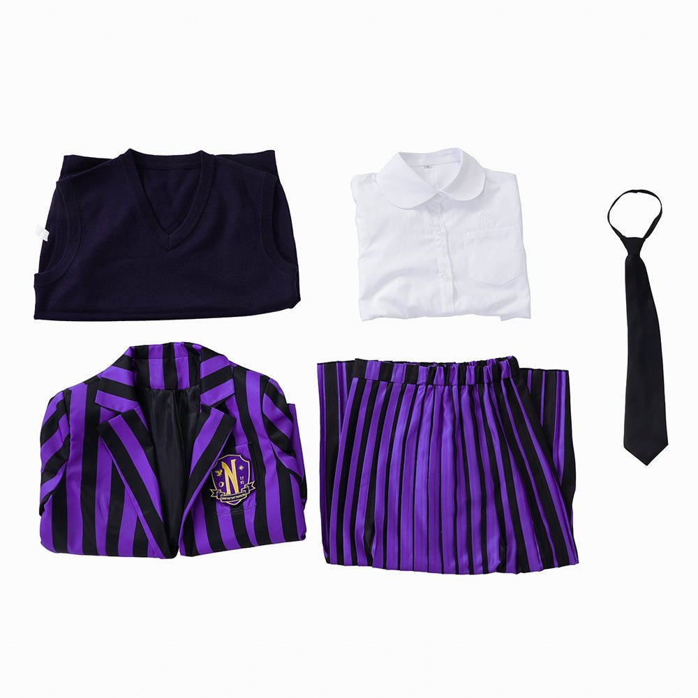 Wednesday Addams Cosplay Costume - Gothic School Uniform Full Set for Anime & Halloween-Astricos