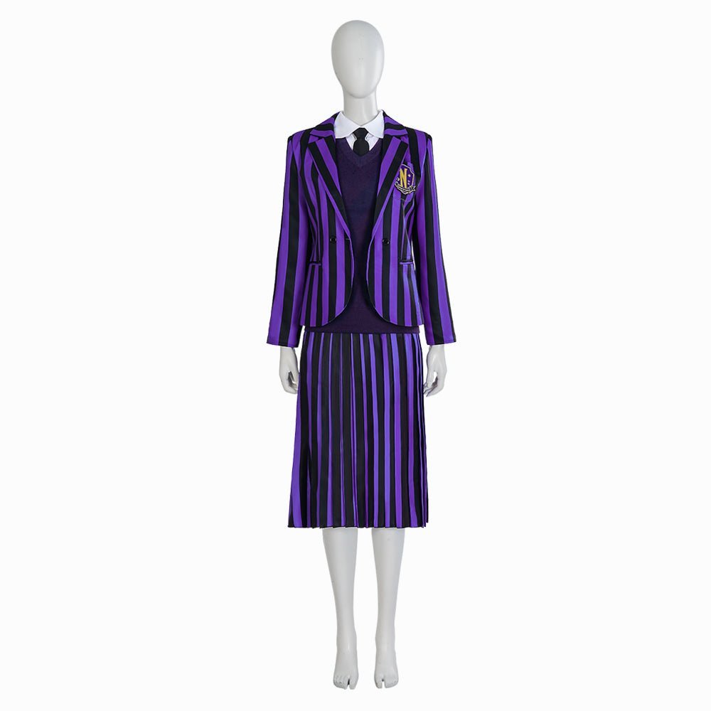 Wednesday Addams Cosplay Costume - Gothic School Uniform Full Set for Anime & Halloween-Astricos