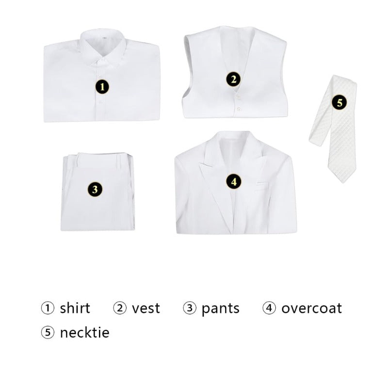 Joker 2 Arthur Fleck White Cosplay Costume Full Set - Premium Suit, Shirt, Vest, Pants & Tie-Astricos