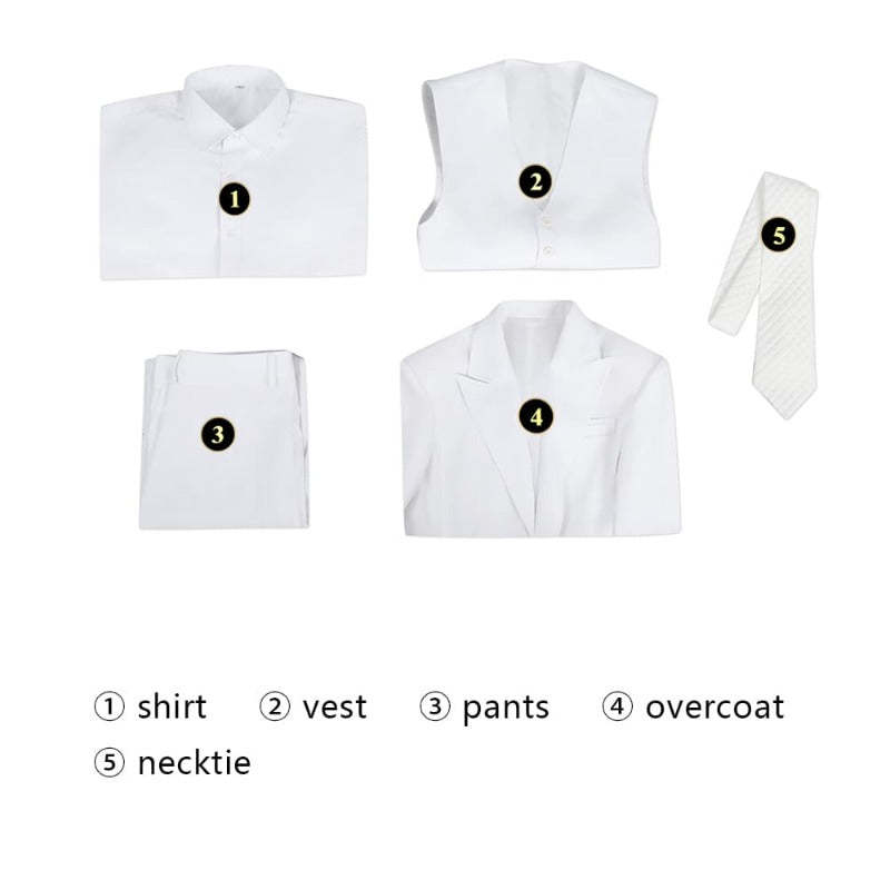Joker 2 Arthur Fleck White Cosplay Costume Full Set - Premium Suit, Shirt, Vest, Pants & Tie-Astricos