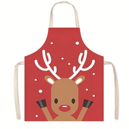 Nordic Christmas Apron - Festive Kitchen & Party Anti-Fouling Apron with Snowman, Bells, Elk & Santa Design-Astricos