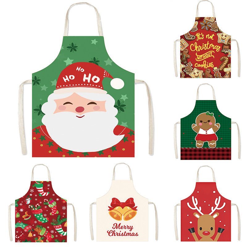 Nordic Christmas Apron - Festive Kitchen & Party Anti-Fouling Apron with Snowman, Bells, Elk & Santa Design-Astricos