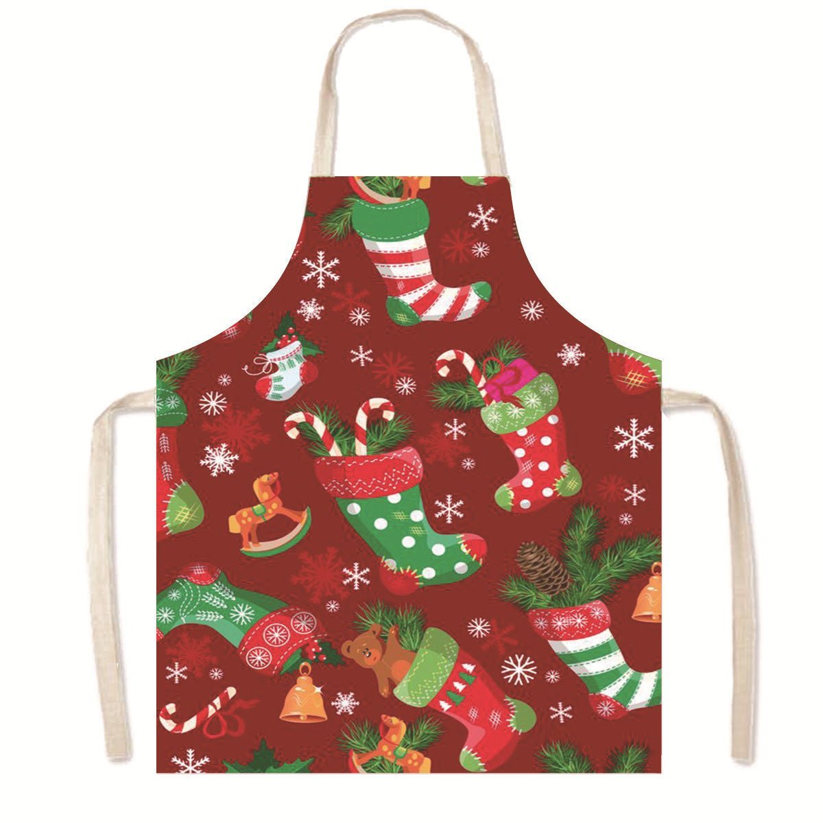Nordic Christmas Apron - Festive Kitchen & Party Anti-Fouling Apron with Snowman, Bells, Elk & Santa Design-Astricos