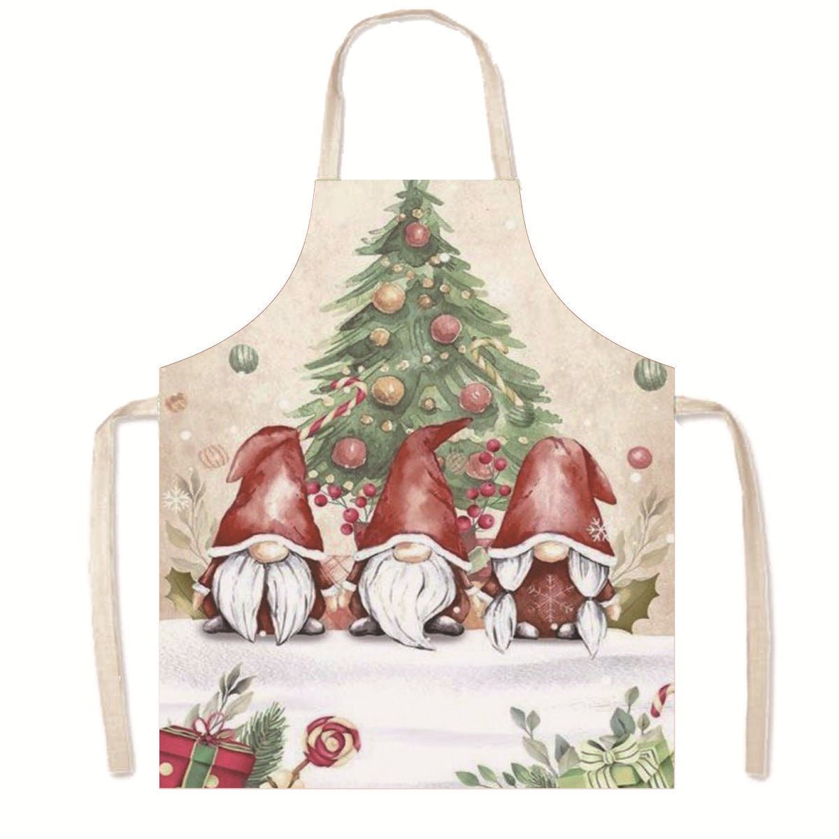 Nordic Christmas Apron - Festive Kitchen & Party Anti-Fouling Apron with Snowman, Bells, Elk & Santa Design-Astricos