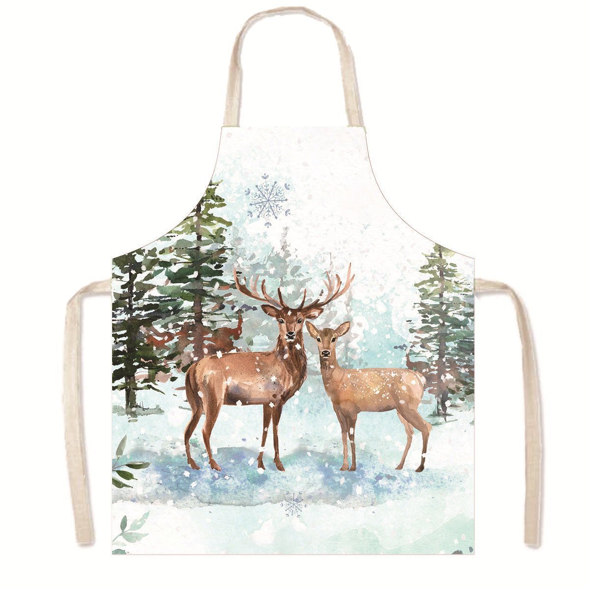 Nordic Christmas Apron - Festive Kitchen & Party Anti-Fouling Apron with Snowman, Bells, Elk & Santa Design-Astricos