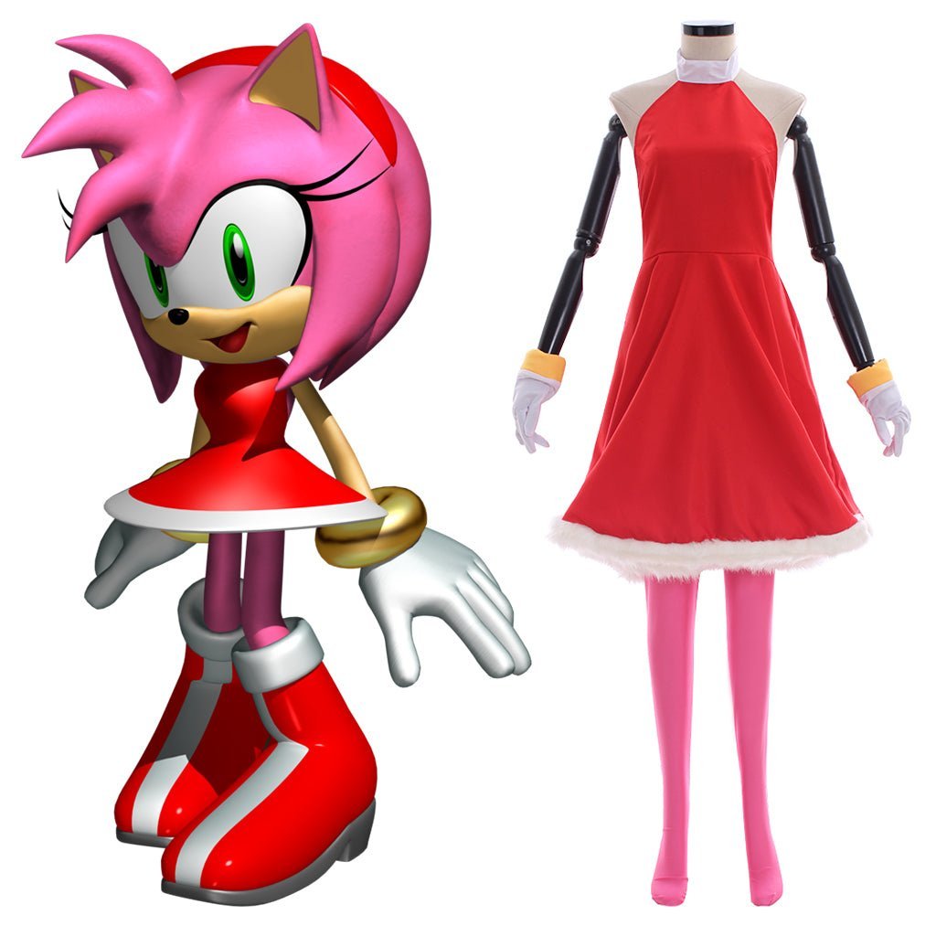 Amy Rose Cosplay Costume - Rosy The Rascal Red Dress Outfit for Women | Sonic Game Series-Astricos