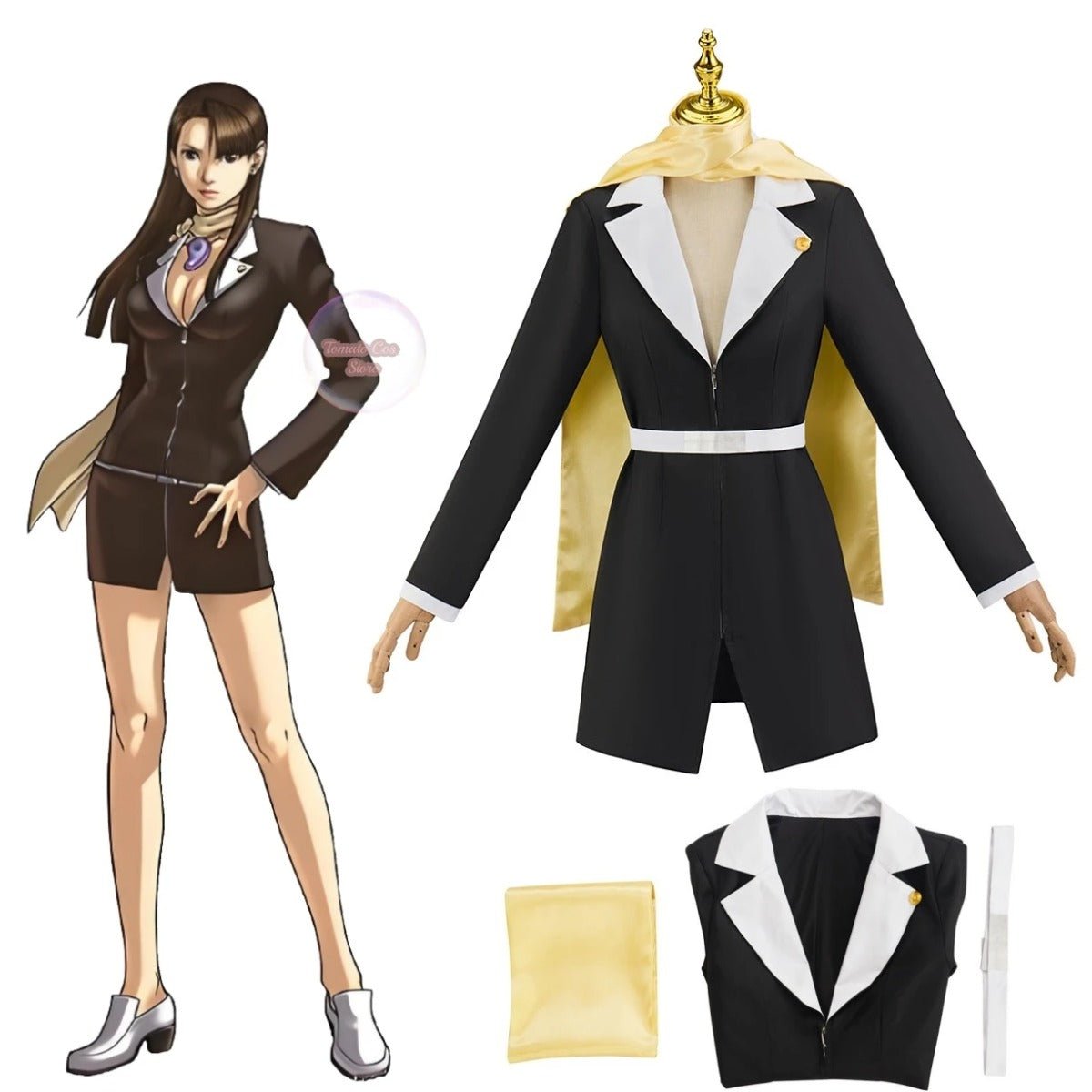 Ayasato Chihiro Cosplay Game Gyakuten Saiban Costume Mia Fey Ace Attorney Black Dress Women Lawyer Uniform Holloween Roleplay - Astricos