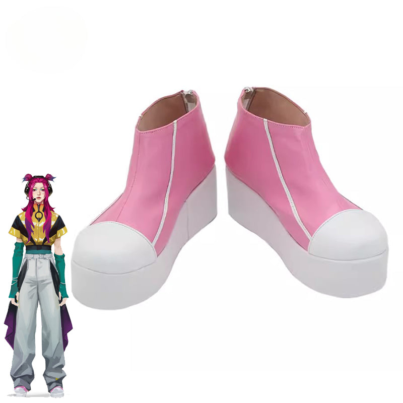 LOL HEARTSTEEL Alune Cosplay Shoes - Pink Flat Thick Sole Women's Zipper Casual Shoes for Party & Halloween-Astricos