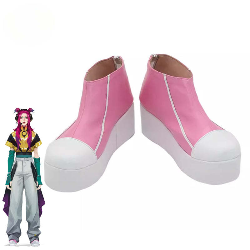 LOL HEARTSTEEL Alune Cosplay Shoes - Pink Flat Thick Sole Women's Zipper Casual Shoes for Party & Halloween-Astricos