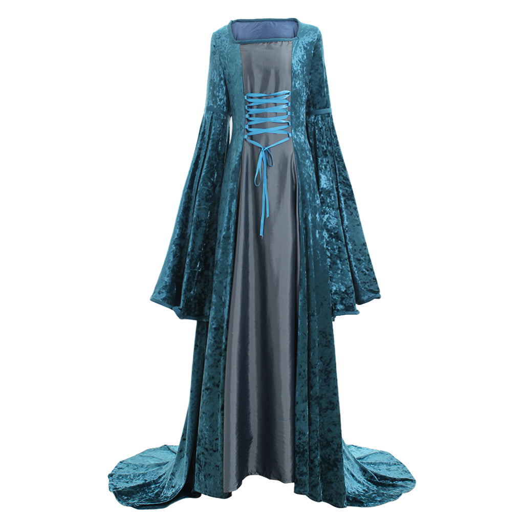 Elegant Lady's Medieval Renaissance Blue Velvet Ball Gown Costume | Astricos-Astricos
