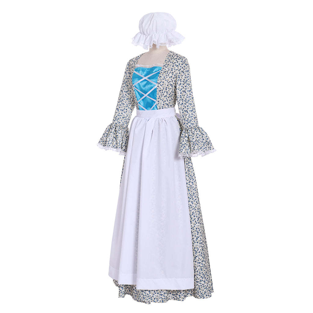 Victorian Pioneer Pilgrim Wench Floral Prairie Dress - Women's Countryside Colonial Lolita Costume-Astricos