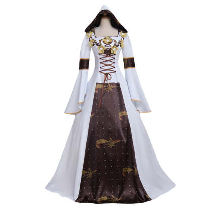 Medieval Victorian Renaissance Gothic Hooded Wedding Dress with Flora Flower Laceup-Astricos
