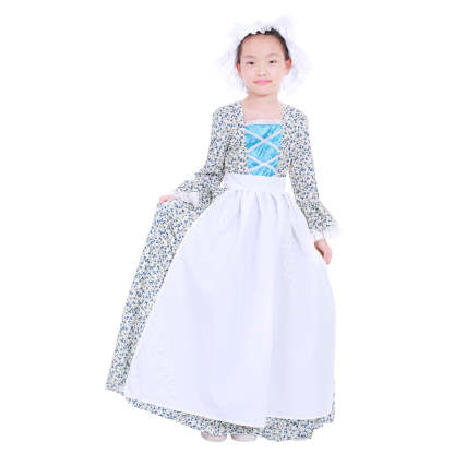 Vintage Countryside Floral Pilgrim Pioneer Bonnet Set - Colonial Cosplay Dress for Girls-Astricos