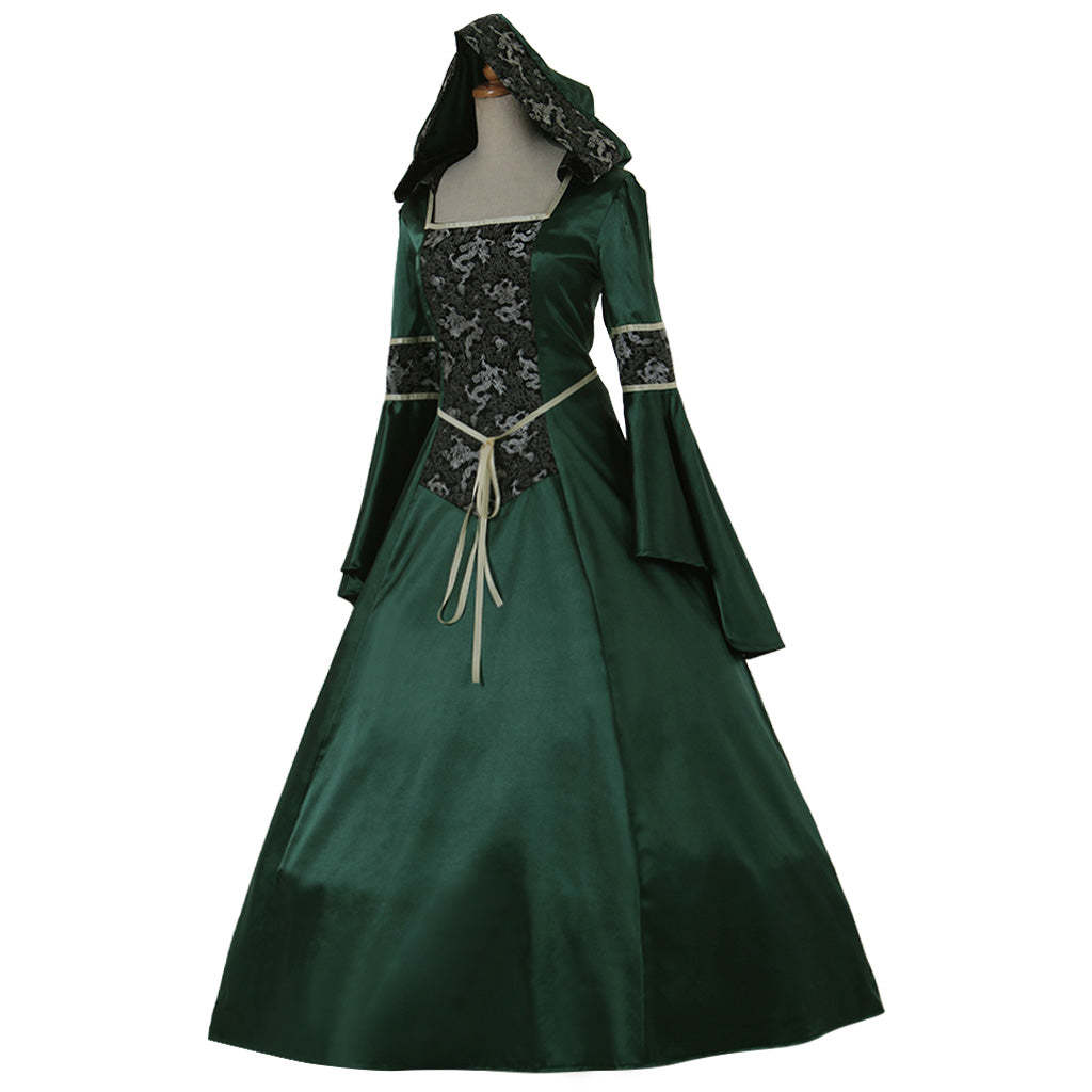 Medieval Elegant Long Sleeve Victorian Aristocrat Ball Gown Dress - Deep Green for Wedding & Carnaval Party-Astricos