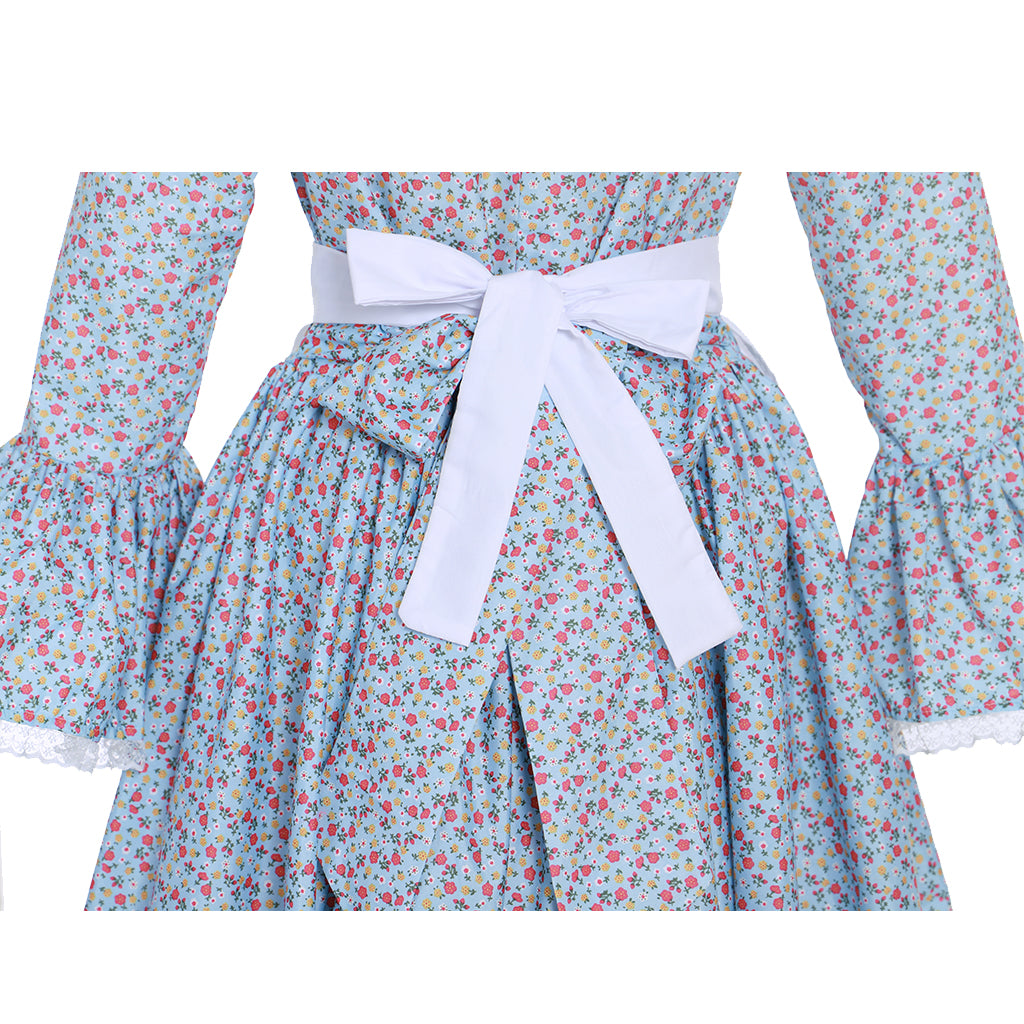 Victorian Pioneer Pilgrim Wench Floral Prairie Dress - Women's Colonial Lolita Costume-Astricos