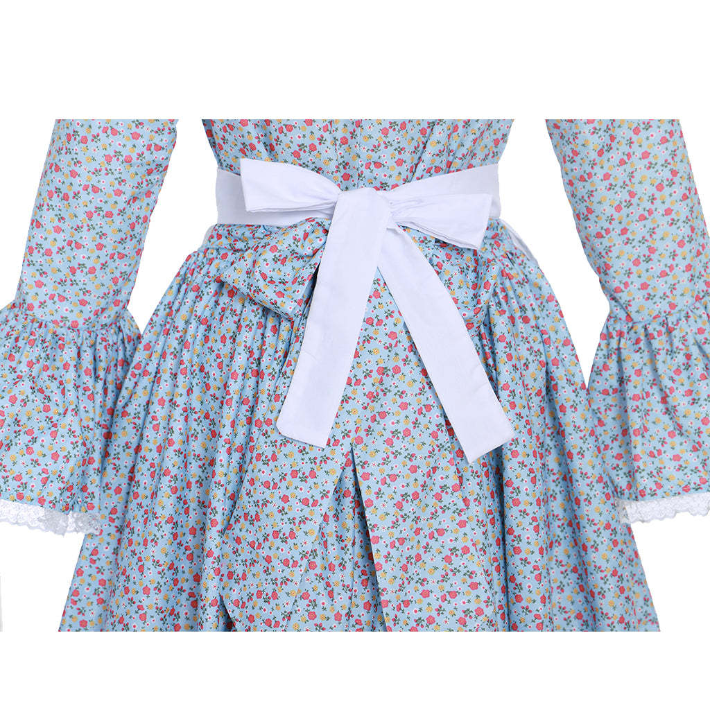 Victorian Pioneer Pilgrim Wench Floral Prairie Dress - Women's Colonial Lolita Costume-Astricos