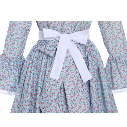 Victorian Pioneer Pilgrim Wench Floral Prairie Dress - Women's Colonial Lolita Costume-Astricos