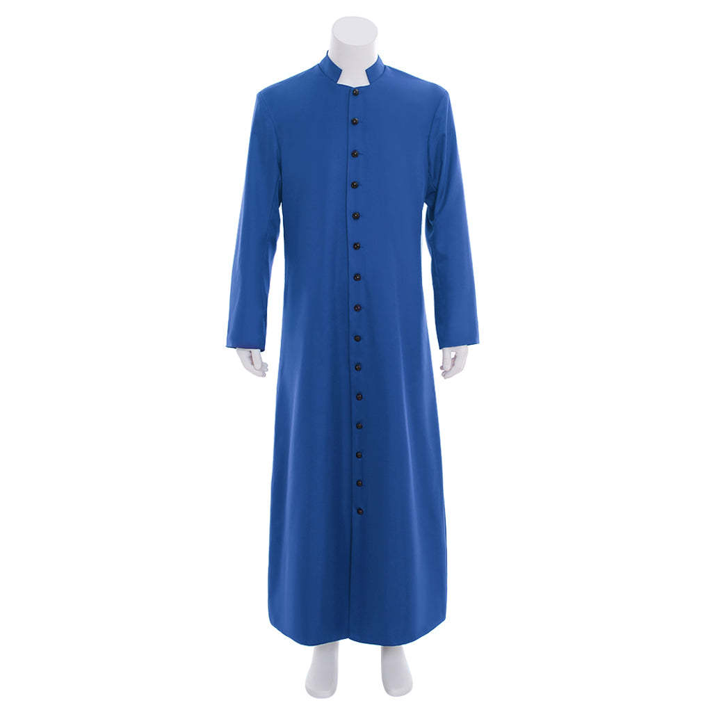 Blue Men's Clergy Robes Cassock - Traditional Church Priest Costume with Standing Collar-Astricos