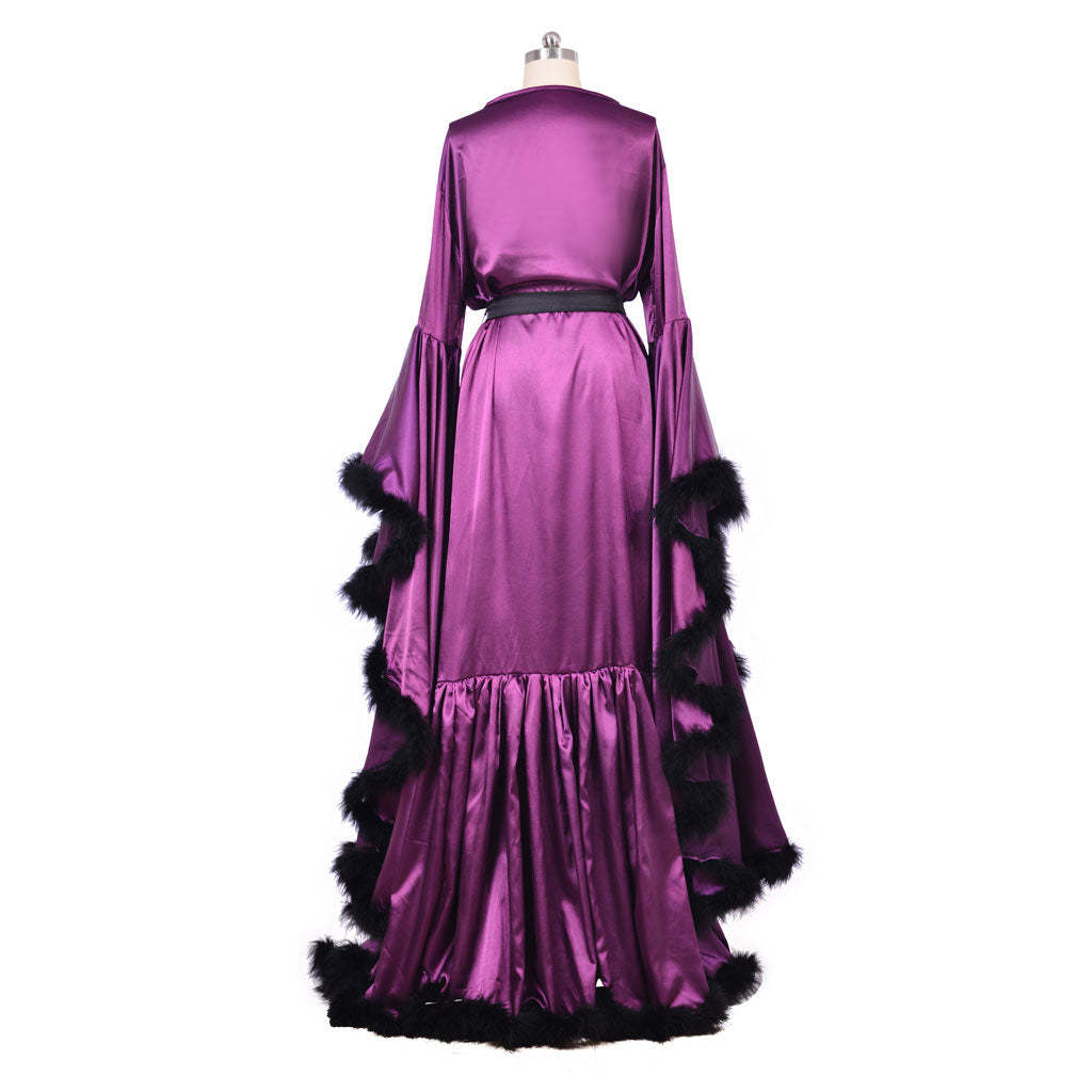 Medieval Ladies Robe Pajamas - Vintage Wedding Long Bridal Boudoir Robe in Purple Luxury Evening Dress-Astricos
