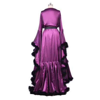 Medieval Ladies Robe Pajamas - Vintage Wedding Long Bridal Boudoir Robe in Purple Luxury Evening Dress-Astricos