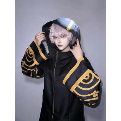Tokyo Anime Brahman Senju Kawaragi Cosplay Costume - Golden Black Jacket Coat with Sakura Print-Astricos