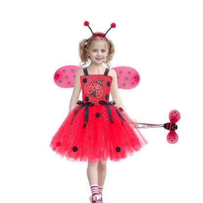 Kids Ladybug Red Mesh Princess Dress - Halloween & Cosplay Costume-Astricos