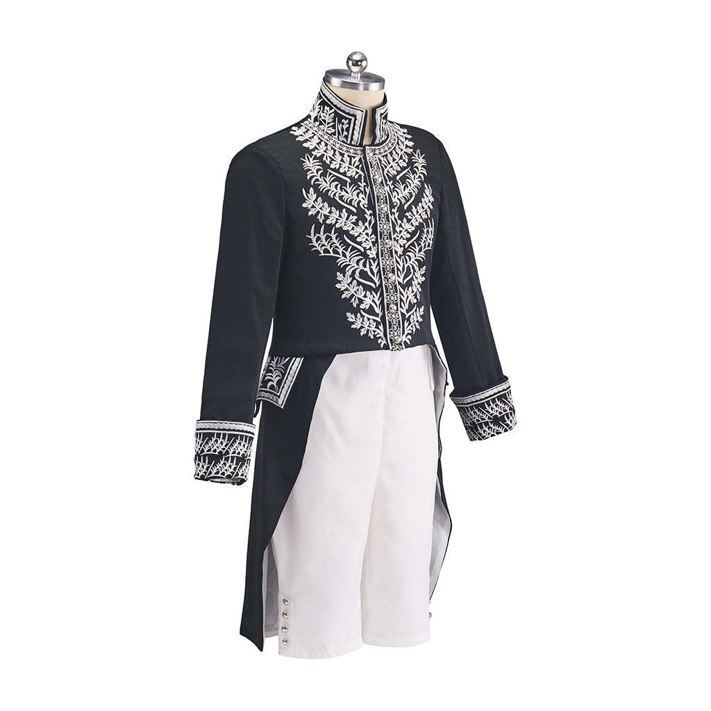 Men's Court Prince Medieval Cosplay Costume - Black & Silver Trim Tuxedo Set