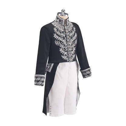 Men's Court Prince Medieval Cosplay Costume - Black & Silver Trim Tuxedo Set