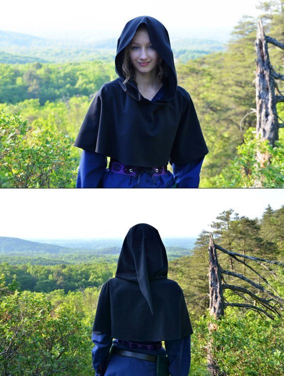 Black Hooded Cape Cloak - Unisex Wicca Pagan Robe for Cosplay & Medieval Costumes-Astricos