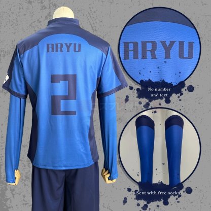 Blue Lock Anime Aryu No.2 Cosplay Costume Wig & Football Soccer Team Uniform with Embroidery Logo-Astricos
