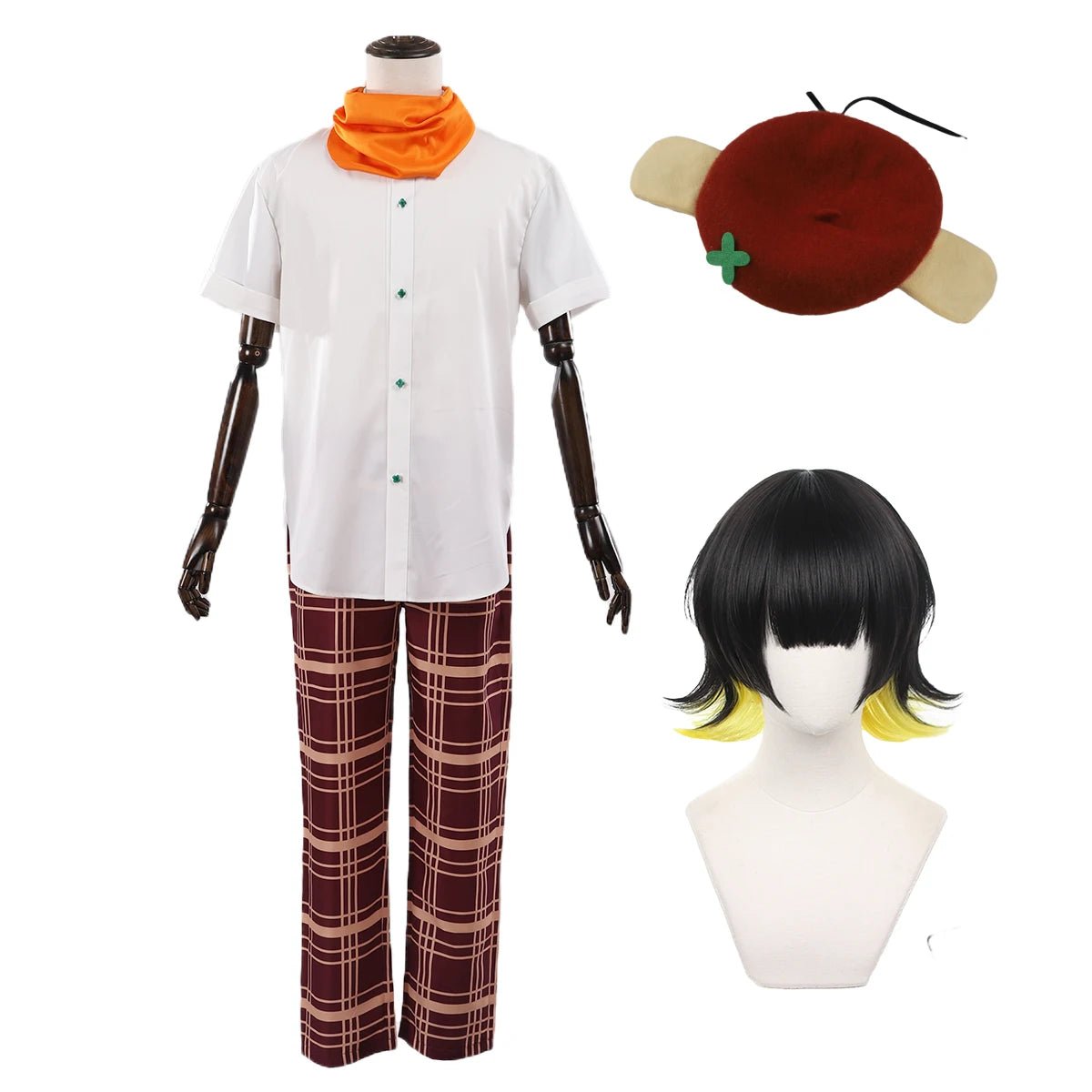 Blue Lock Anime Bachira Cosplay Costume Wig & Outfit - Complete Set with Shirt, Pants, Scarf, Hat, Rose Net Sythe-Astricos
