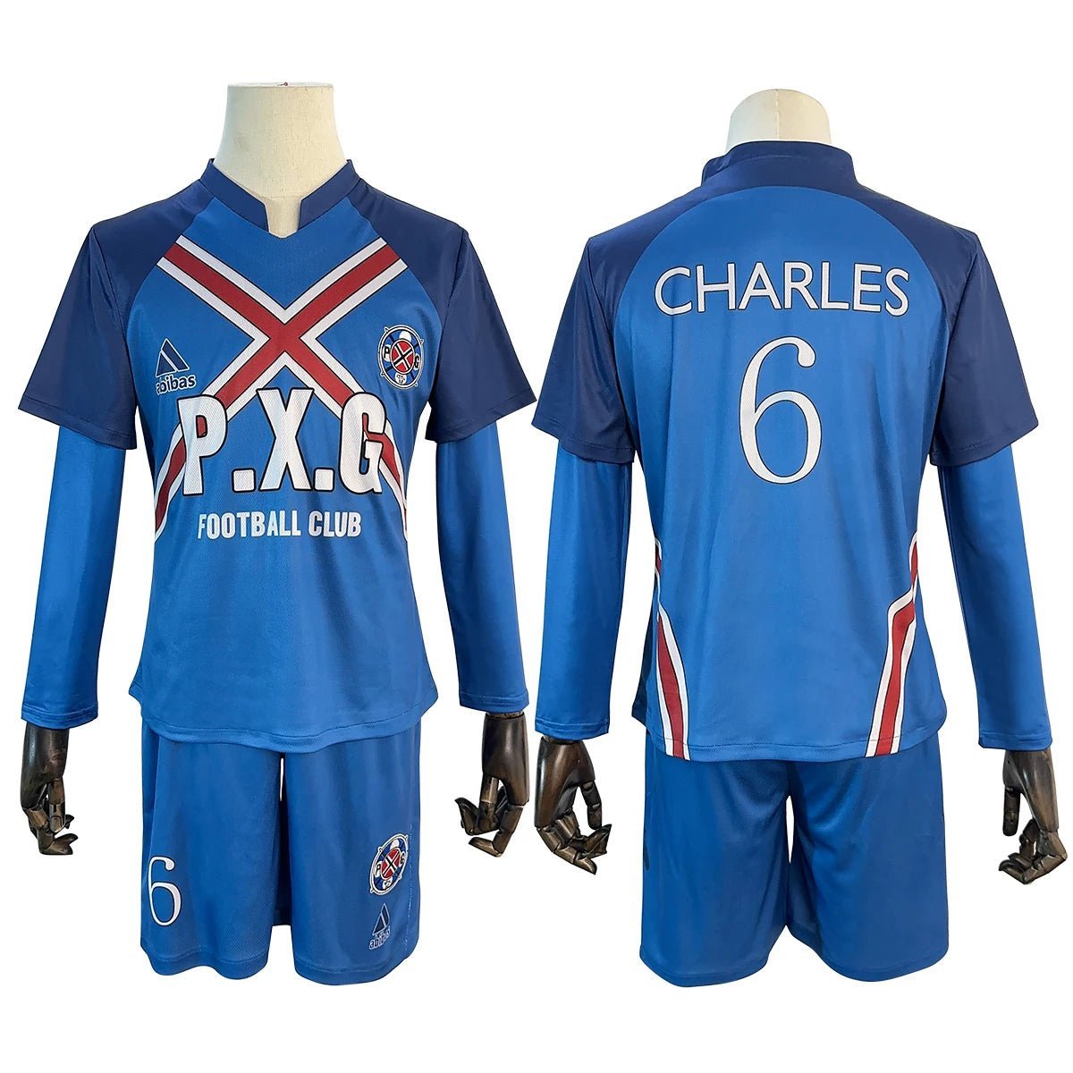 Blue Lock Anime Rin Itoshi & Shidou Ryusei Charles Karasu Cosplay Costume P.X.G Jersey with Wig & Embroidery-Astricos