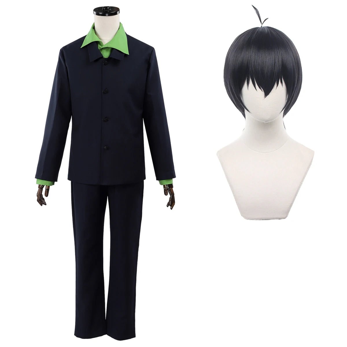 Blue Lock Anime Isagi Cosplay Costume - Green Shirt & Black Suit Pants Outfit with Wig-Astricos