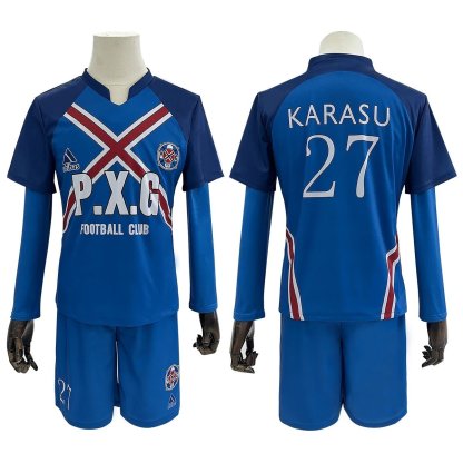 Blue Lock Anime Rin Itoshi & Shidou Ryusei Charles Karasu Cosplay Costume P.X.G Jersey with Wig & Embroidery-Astricos