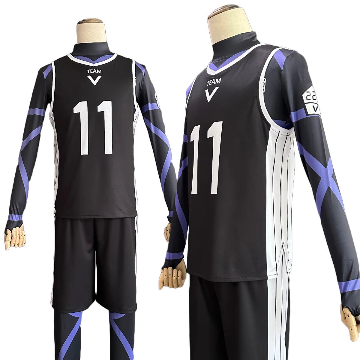 Blue Lock Anime Reo Mikage Nagi Cosplay Costume - Black Jersey Football Training Uniform & Rose Net Wig-Astricos