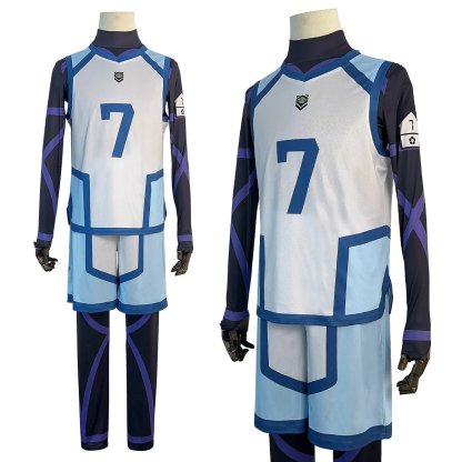 Blue Lock Season 2 Anime Nagi Cosplay Costume Wig & NO.7 Training Jerseys 4PCS Football Uniform-Astricos